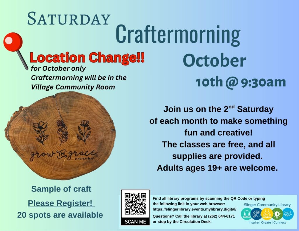 flyer for october craft program. contact library for details