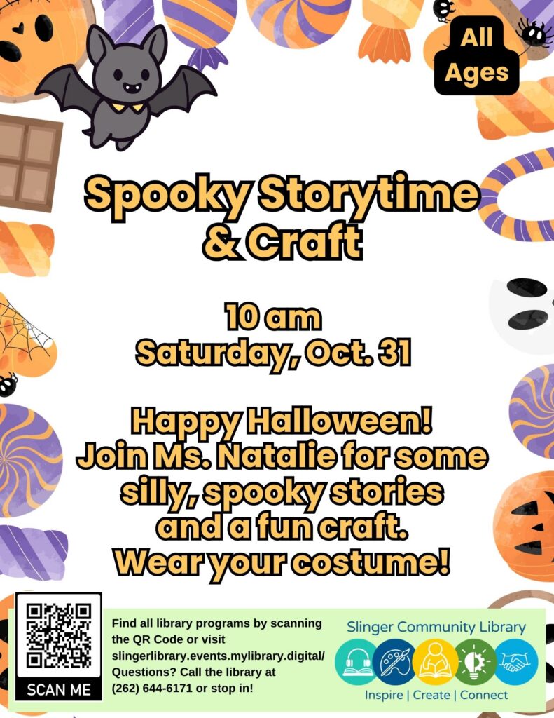 flyer for spooky story time. contact library for details