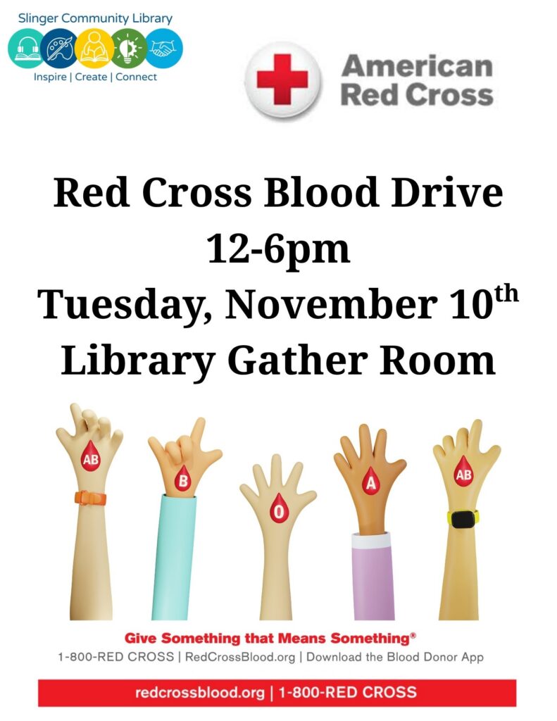 red cross blood drive. contact library for details