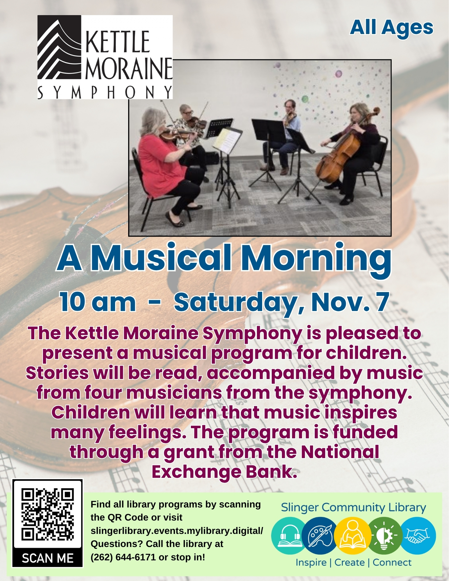 flyer for kettle moraine symphony program. contact library for details