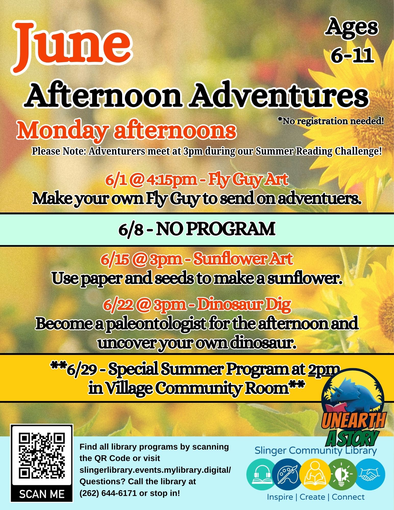 flyer for June children's program. contact library for details