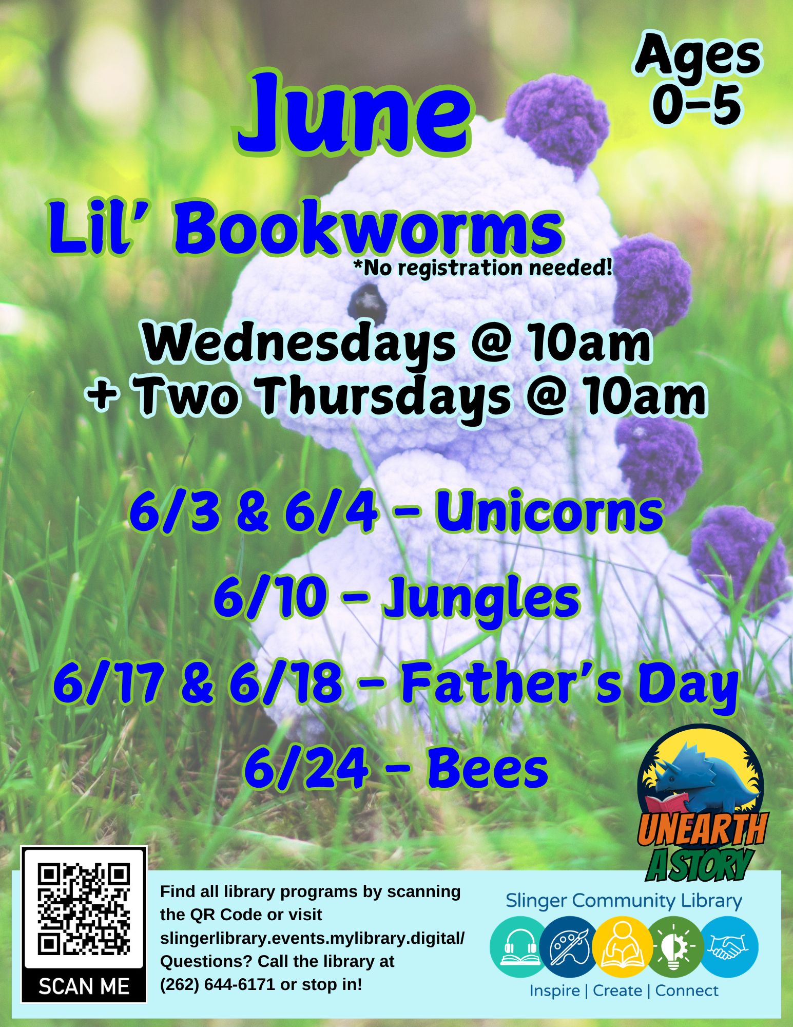 flyer for June storytime program. contact library for details