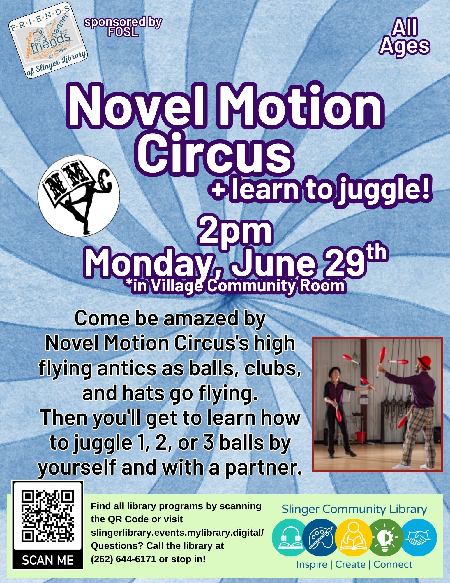 flyer for family program in Village Community Room on June 29. contact library for details