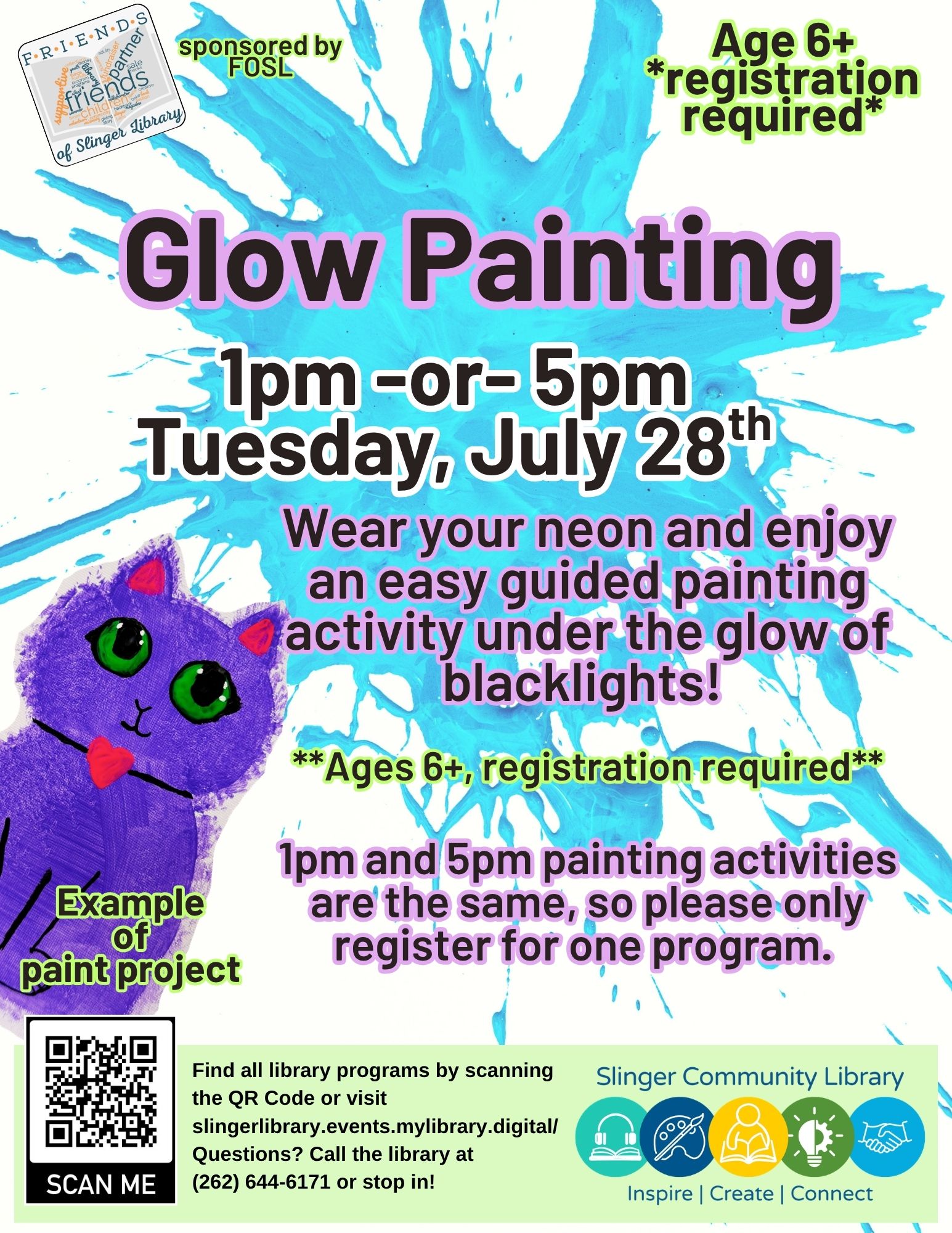 flyer for upcoming paint programs on July 28. contact library for details