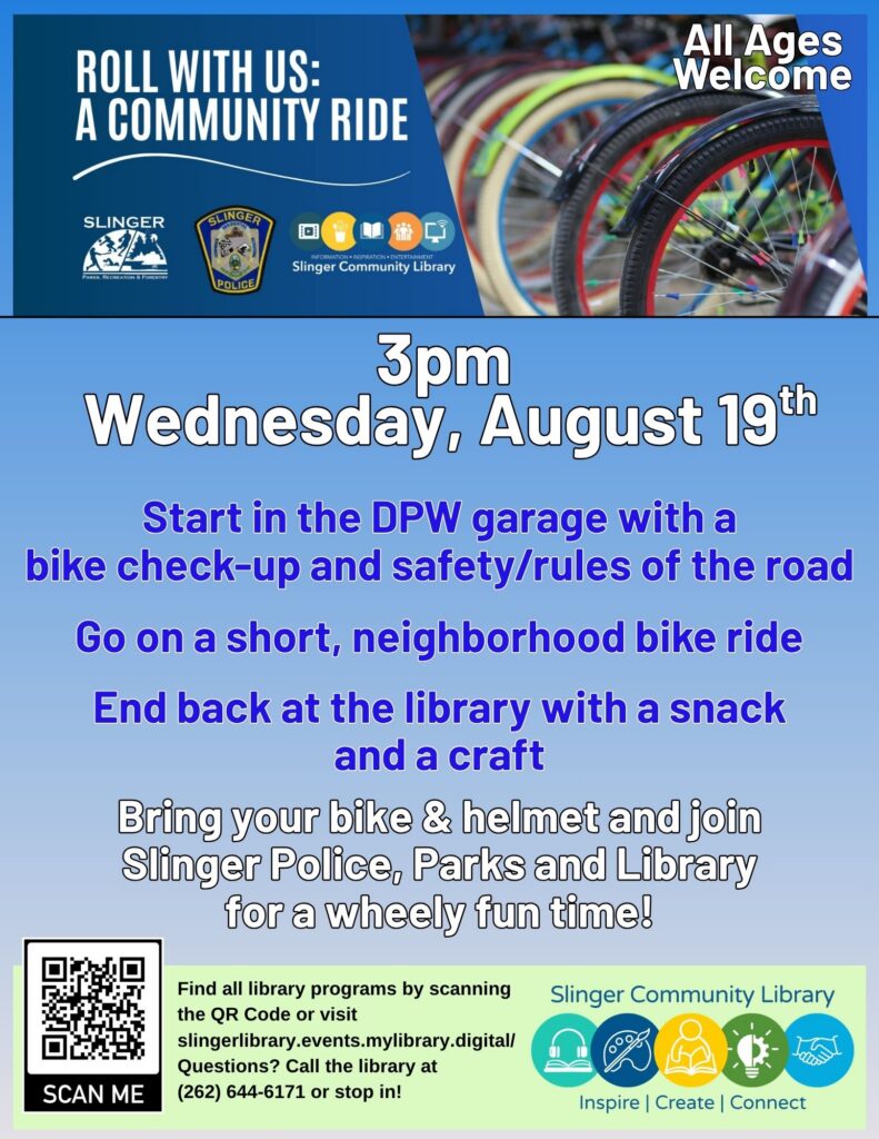 bike safety program on august 19. contact library for details