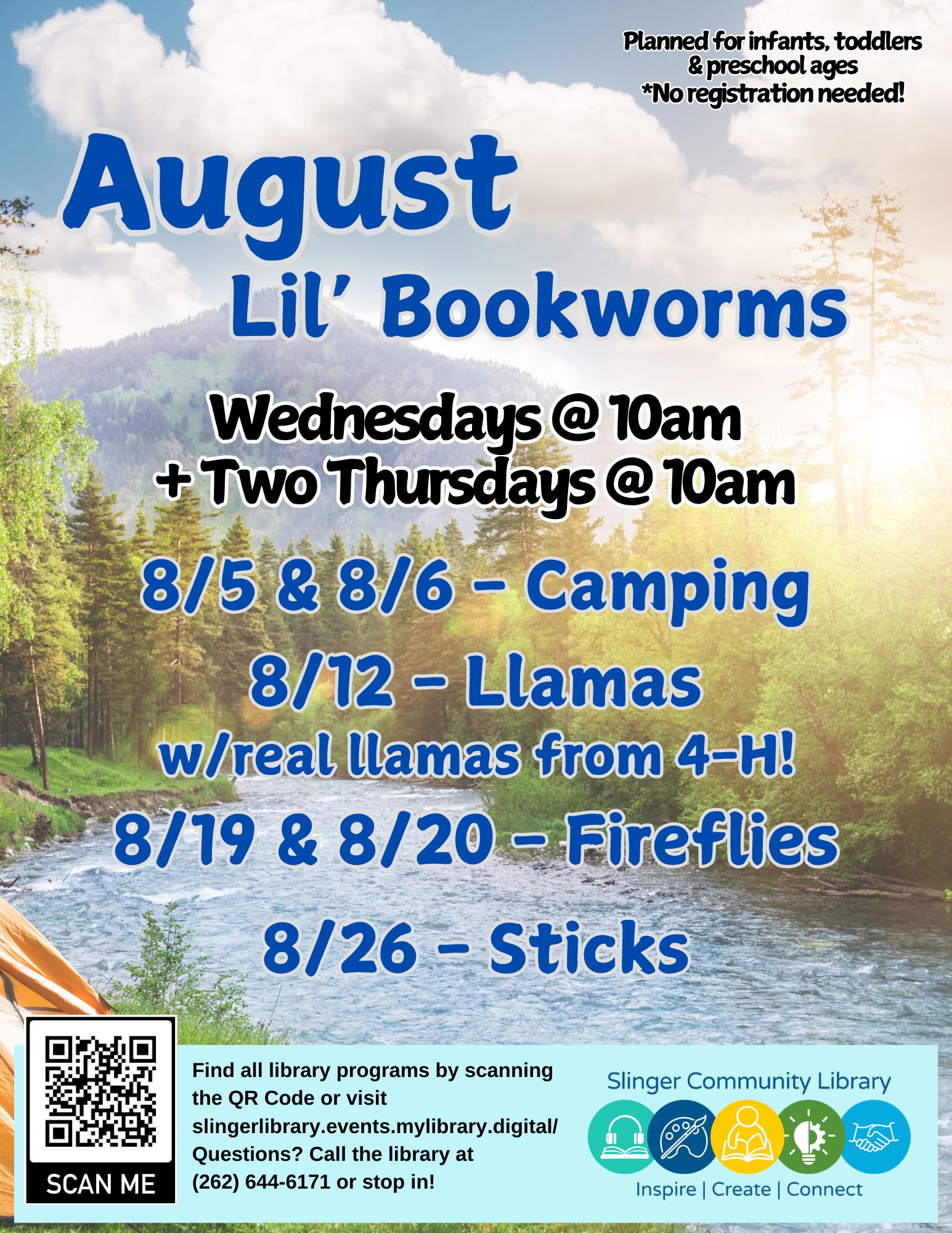 flyer for august story time. contact library for details