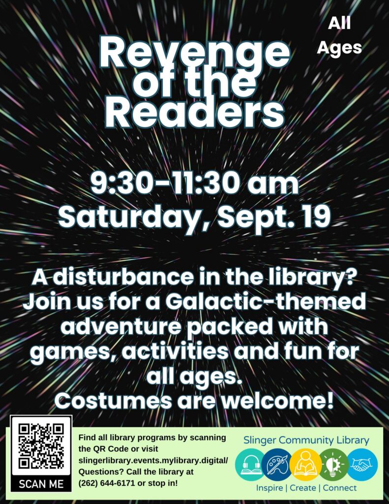 program for star wars themed family day on 9/19. contact library for details