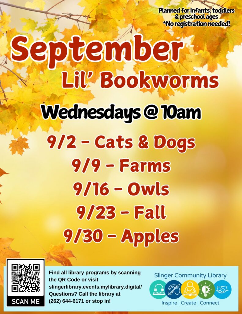 flyer for september story times. contact library for details