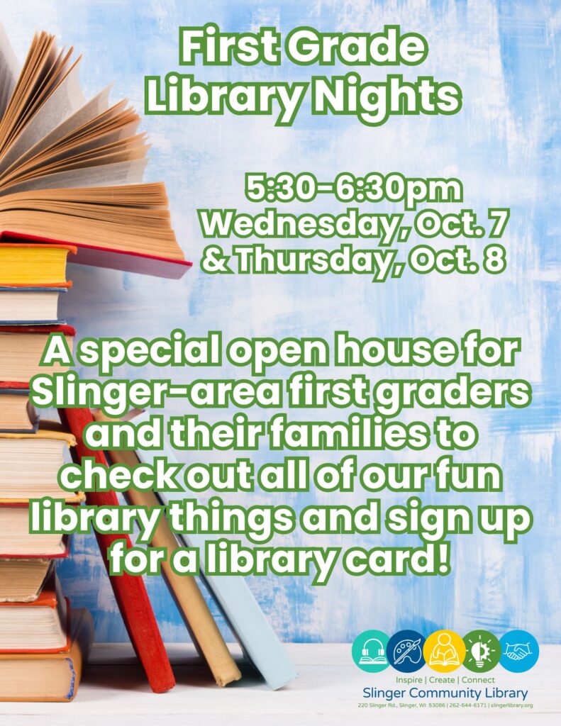 flyer for first grade library night. contact library for details